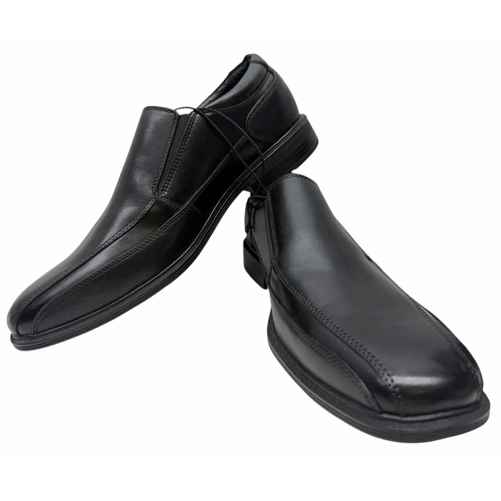 Kenneth Cole Mens Black Leather Slip On Square Toe Dress Shoes Size 10.5